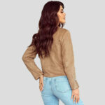 Women's Khaki Suede Moto Biker Short Coat Jacket - Image 2