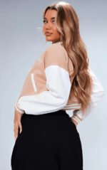 Women's Light Pink Varsity Leather Bomber Jacket - Image 3