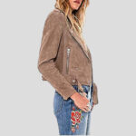 Women's Luxury Cropped Suede Leather Motorcycle Jacket - Image 3