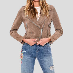 Women's Luxury Cropped Suede Leather Motorcycle Jacket