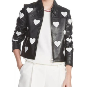 Women?s Maje Heart Motorcycle Leather Jacket