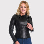 Black Women's Motorbike Biker Leather Jacket - Image 5