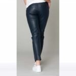 Women's Navy Blue Lambskin Leather Jogger Pants - Image 2