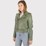 Women's Olive Green Fine Quality Lambskin Leather Jacket - Image 2