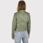 Women's Olive Green Fine Quality Lambskin Leather Jacket - Image 3