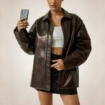 Women’s Oversized Brown Leather Shirt Jacket