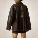 Women’s Oversized Brown Leather Shirt Jacket - Image 2