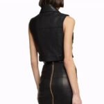 Women’s Real Leather Black Cropped Biker Vest - Summer Waistcoat - Image 2