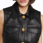 Women’s Real Leather Black Cropped Biker Vest - Summer Waistcoat - Image 3
