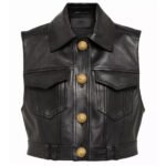 Women’s Real Leather Black Cropped Biker Vest - Summer Waistcoat - Image 4