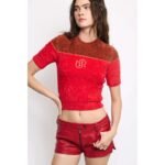 Women's Red Low-Rise Nappa Leather Micro Shorts - Image 2