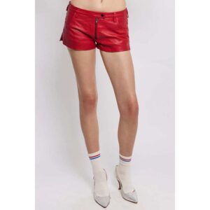 Women's Red Low-Rise Nappa Leather Micro Shorts