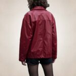 Women's Red Oversized Leather Bomber Jacket - Image 2