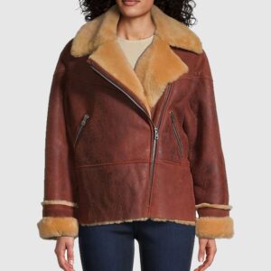 Luxury Style Sandro Shearling Moto Jacket for Women