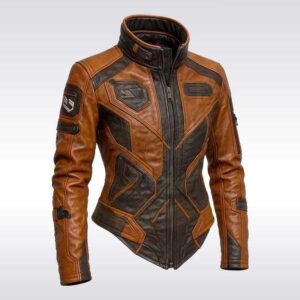 Women?s Chocolate Brown Sci Fi Sheepskin Leather Jacket