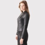 Women's Seamless Black Biker Leather Jacket - Image 2