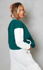 Women's Sea Green Varsity Leather Bomber Jacket - Image 2