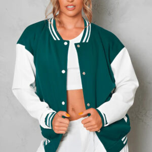 Women's Sea Green Varsity Leather Bomber Jacket