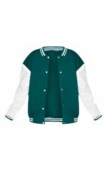 Women's Sea Green Varsity Leather Bomber Jacket - Image 5