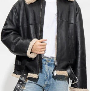 Women's Shearling Lined Black Aviator Flight Jacket