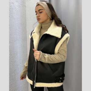 Stylish Women's Shearling Vest with Fur Collar and Pockets - Stay Warm and Fashionable
