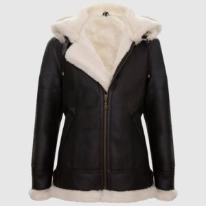 Women's Sheepskin B3 Leather Jacket with Removable Hood
