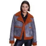 Women's Sheepskin Fashion Jacket with Orange Curly Fur - Image 2