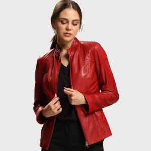 Women's Slim and Skinny Red Lambskin Leather Jacket