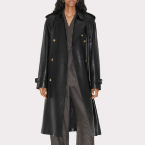 Statement Black Women's Leather Trench Coat - Longline Elegance
