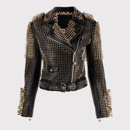 Women's Studded Leather Biker Jacket - Edgy Fashion