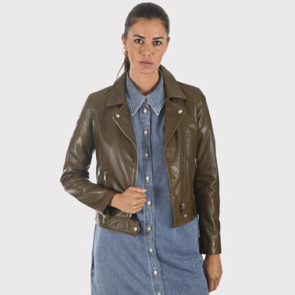 Women's Stylish Olive Green Leather Jacket