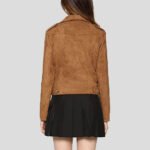 Women's Stylish Notched Collar Oblique Zip Suede Leather Moto Jacket - Image 2