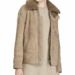Women’s Suede Leather Shearling Bomber Jacket - Image 2