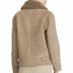 Women’s Suede Leather Shearling Bomber Jacket - Image 3