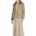 Women’s Suede Leather Shearling Bomber Jacket - Image 4