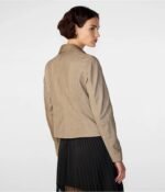 New Women's Tan Beige Suede Biker Leather Jacket - Image 3