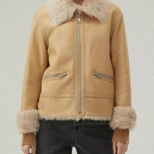 Women's Tan Brown Shearling Bomber Leather Jacket
