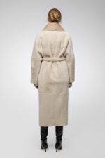 Women's Tan Brown Shearling Leather Coat With Belted Waist - Image 2