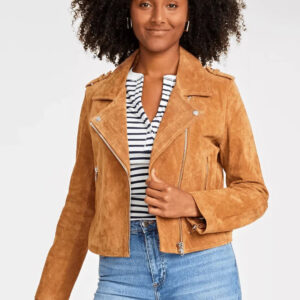 Women's Tan Brown Suede Biker Leather Jacket
