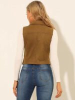 Women's Tan Brown Suede Leather Biker Vest - Image 3
