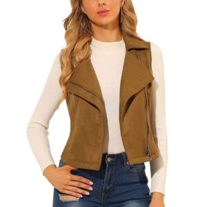 Women's Tan Brown Suede Leather Biker Vest