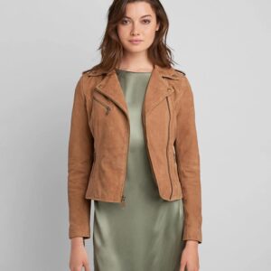 Women's Tan Brown Suede Leather Moto Jacket