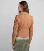 Women's Tan Brown Suede Leather Moto Jacket - Image 3