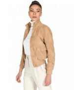 Women's Tan Brown Trucker Suede Leather Jacket - Image 3