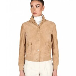 Women's Tan Brown Trucker Suede Leather Jacket