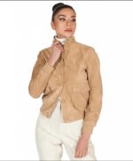 Women's Tan Brown Trucker Suede Leather Jacket - Image 5