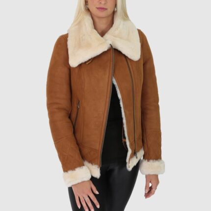Women's Tan Shearling Leather Jacket
