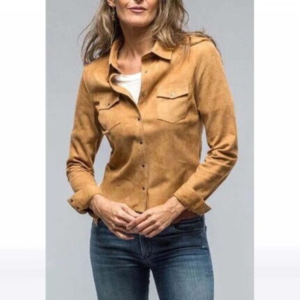 Women’s Tan Suede Leather Shirt Jacket