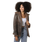 Women's Vintage Sheepskin Bomber Jacket with Cashmere Fur - Image 2