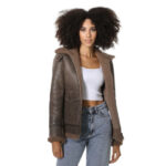 Women's Vintage Sheepskin Bomber Jacket with Cashmere Fur - Image 4